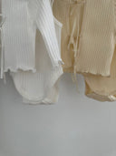 Rib Ribbon Bodysuit Cardigan Set - romper en vestje - Petite Amé